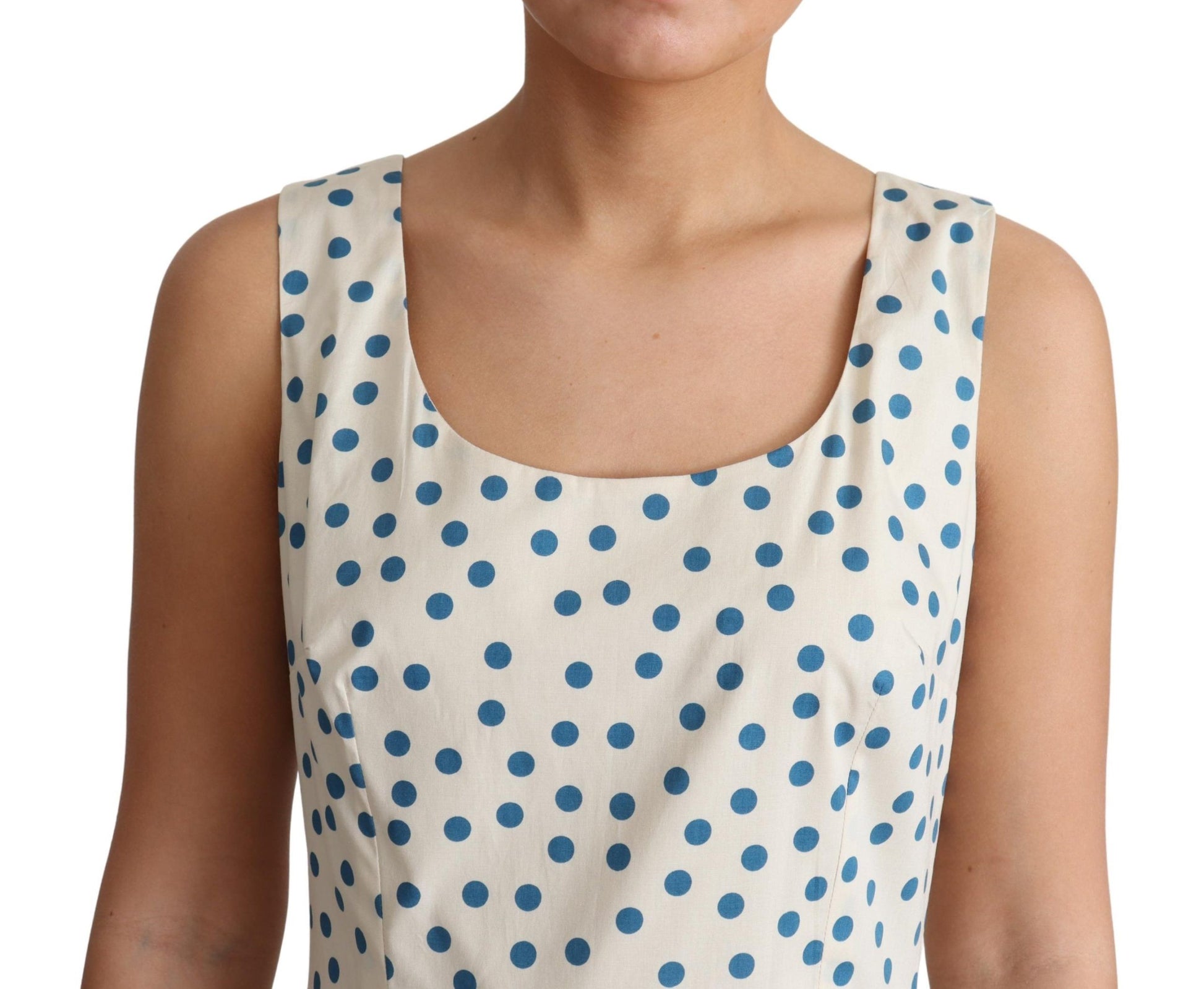 Beiges gepunktetes A-Linien-Kleid aus Baumwolle
