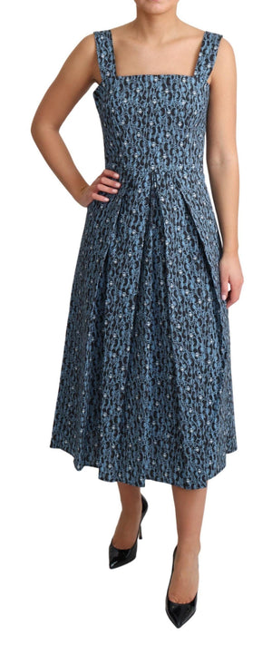 Blaues A-Linien-Stretchkleid aus Baumwolle mit Herzmuster