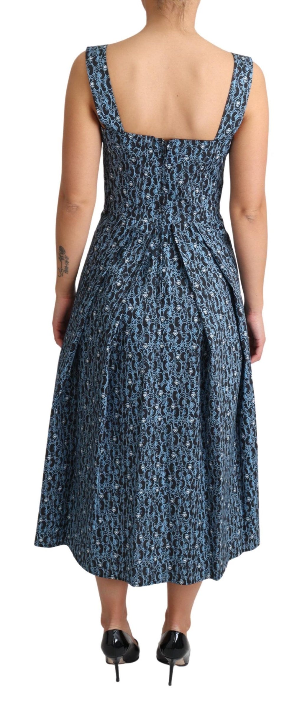 Blaues A-Linien-Stretchkleid aus Baumwolle mit Herzmuster