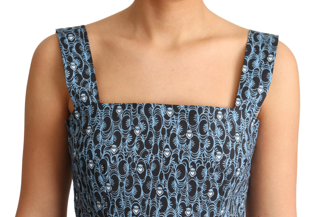 Blaues A-Linien-Stretchkleid aus Baumwolle mit Herzmuster
