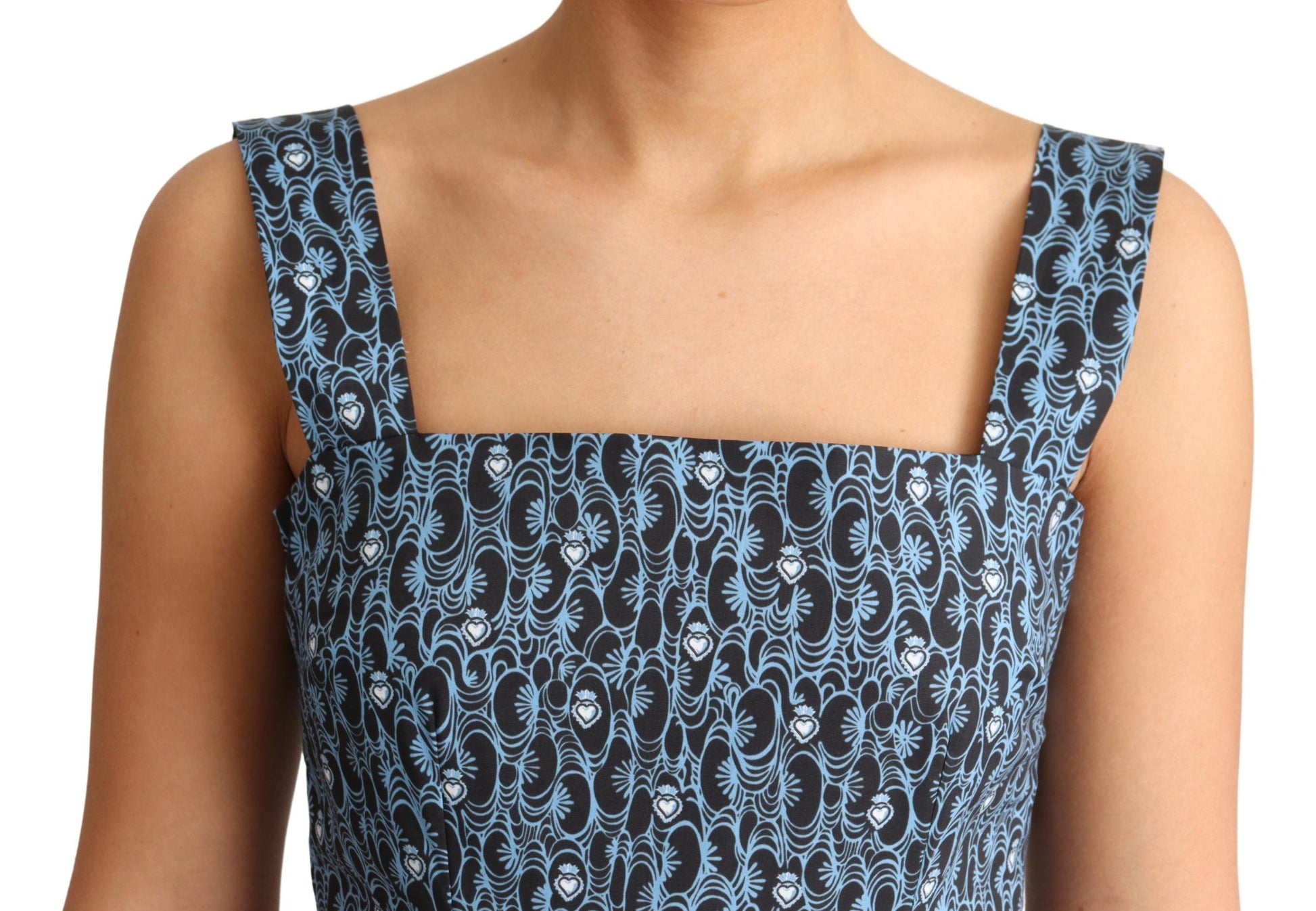 Blaues A-Linien-Stretchkleid aus Baumwolle mit Herzmuster