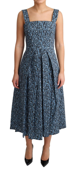 Blaues A-Linien-Stretchkleid aus Baumwolle mit Herzmuster