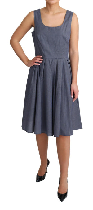 Blaues A-Linien-Stretchkleid aus Baumwolle mit Polka-Muster