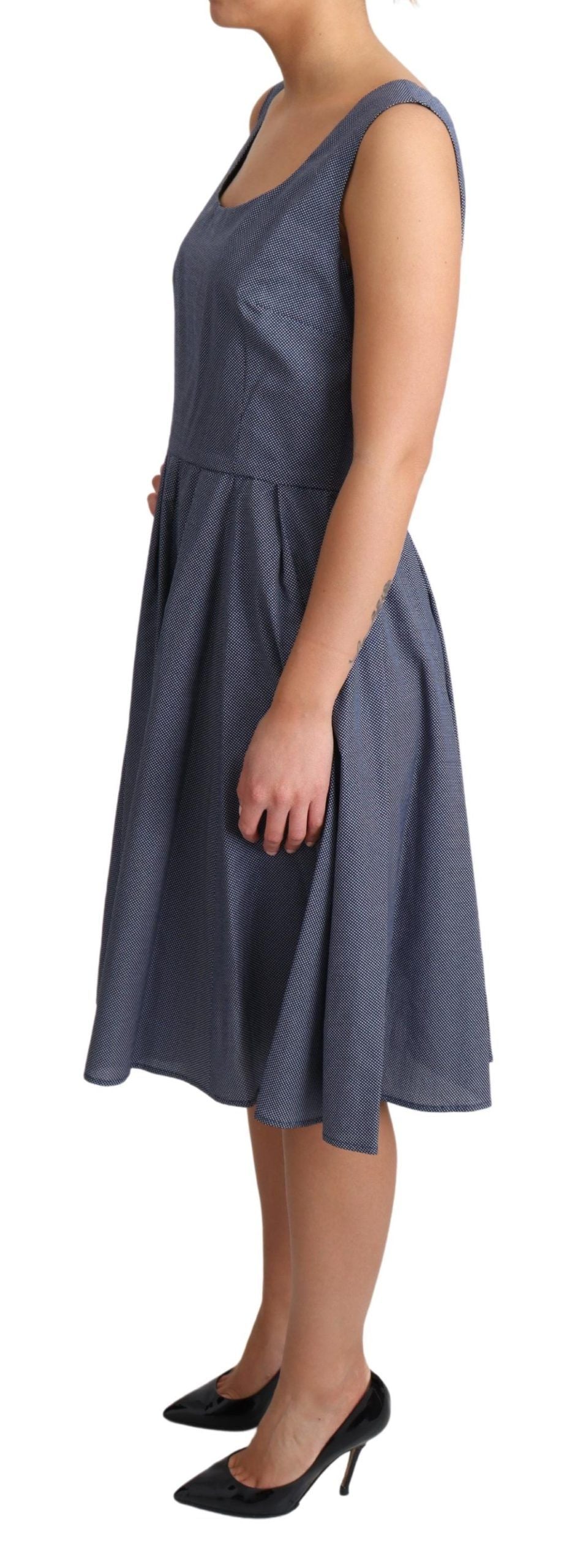 Blaues A-Linien-Stretchkleid aus Baumwolle mit Polka-Muster