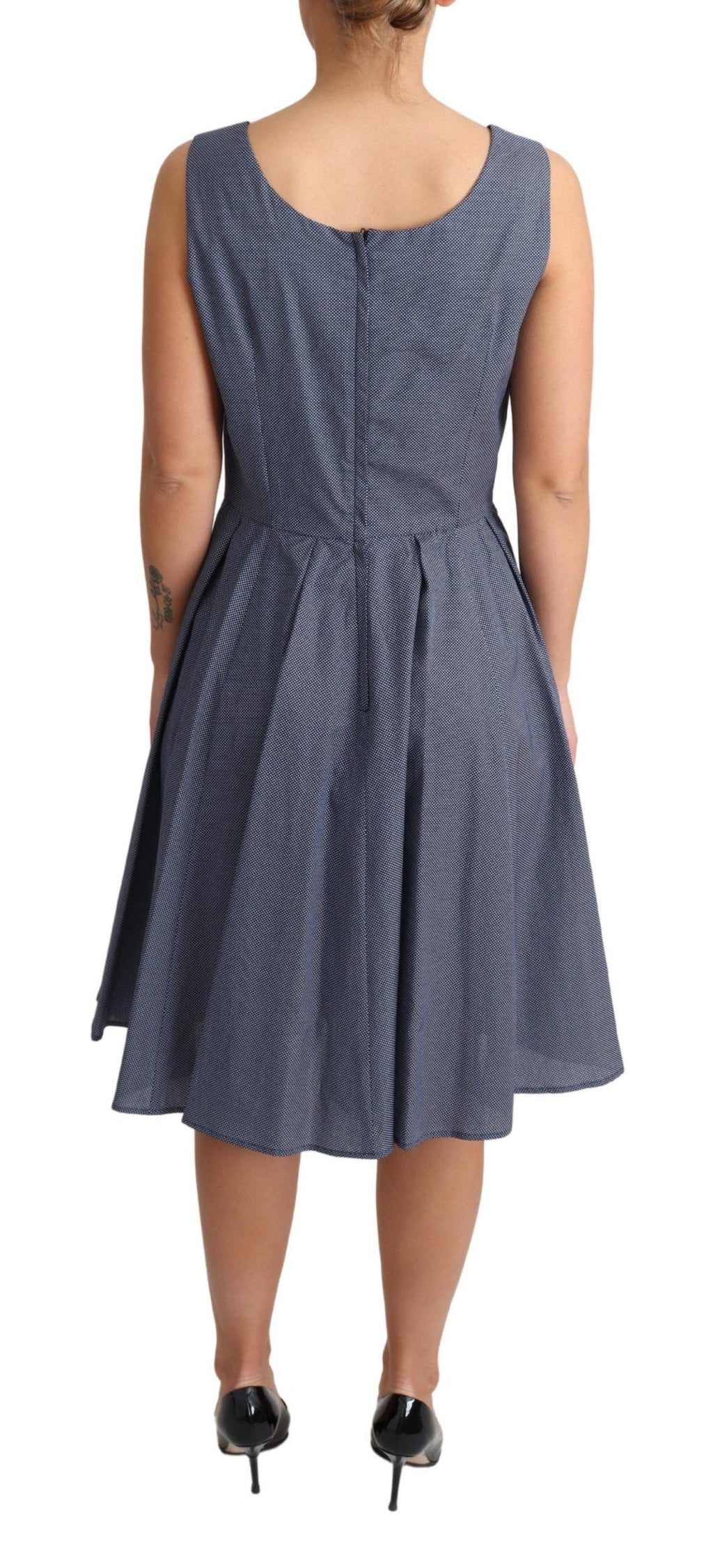 Blaues A-Linien-Stretchkleid aus Baumwolle mit Polka-Muster