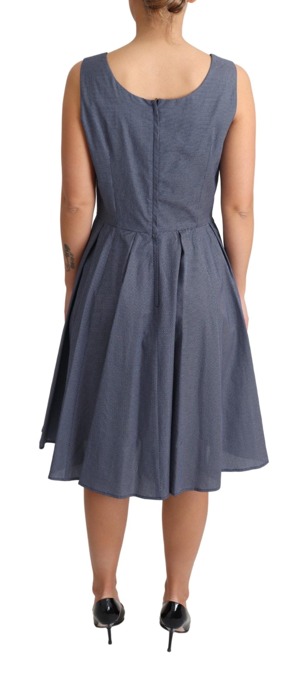 Blaues A-Linien-Stretchkleid aus Baumwolle mit Polka-Muster