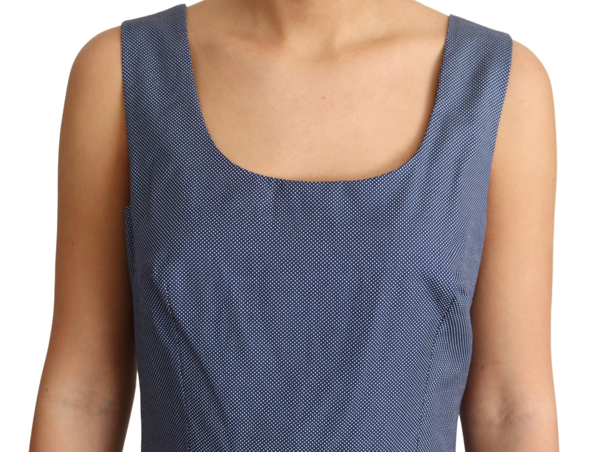 Blaues A-Linien-Stretchkleid aus Baumwolle mit Polka-Muster