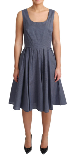 Blaues A-Linien-Stretchkleid aus Baumwolle mit Polka-Muster