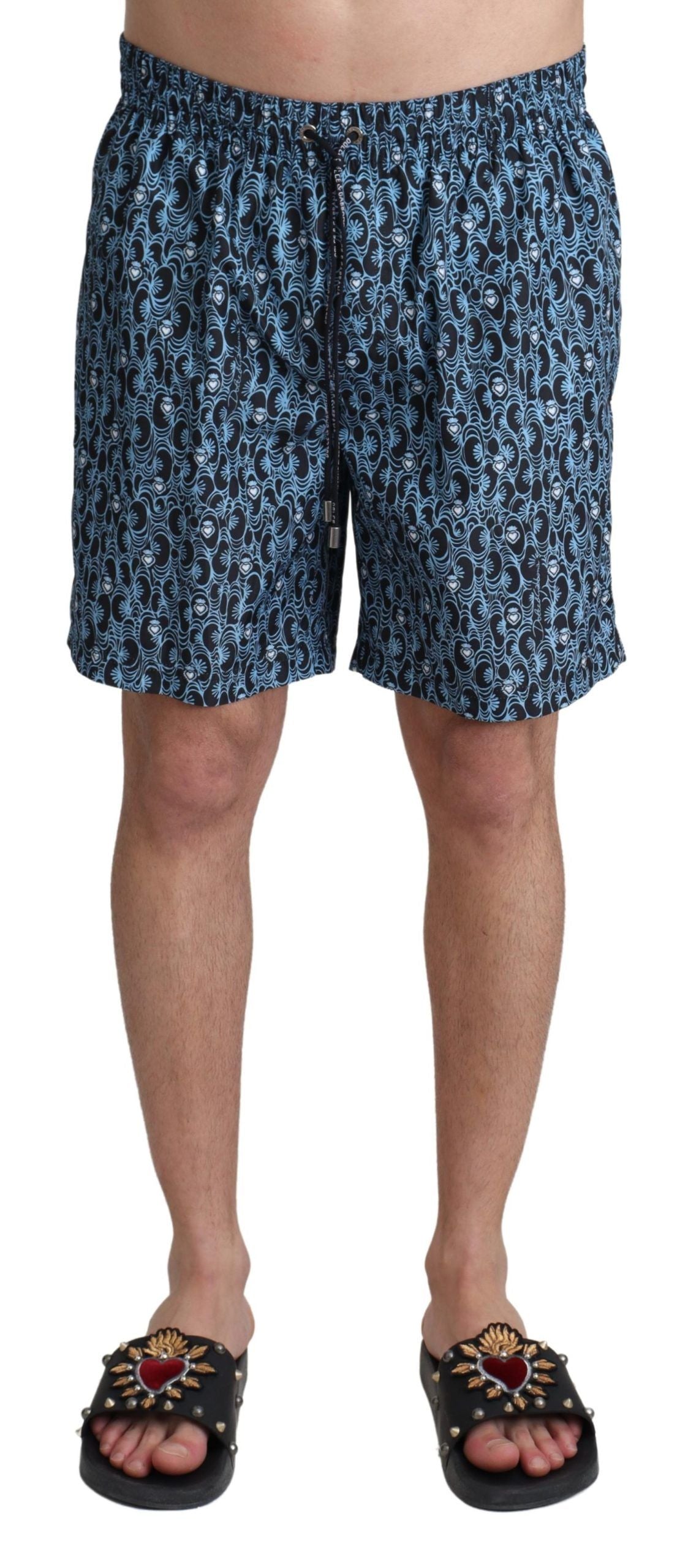 Blau gemusterte Print Beachwear Shorts Bademode