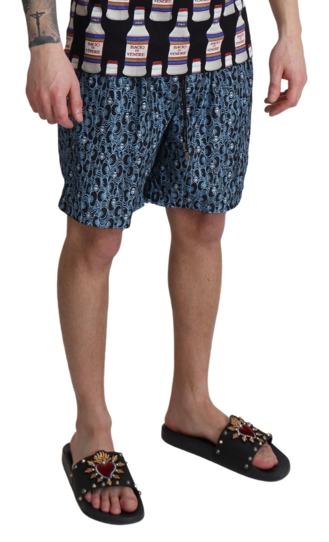 Blau gemusterte Print Beachwear Shorts Bademode
