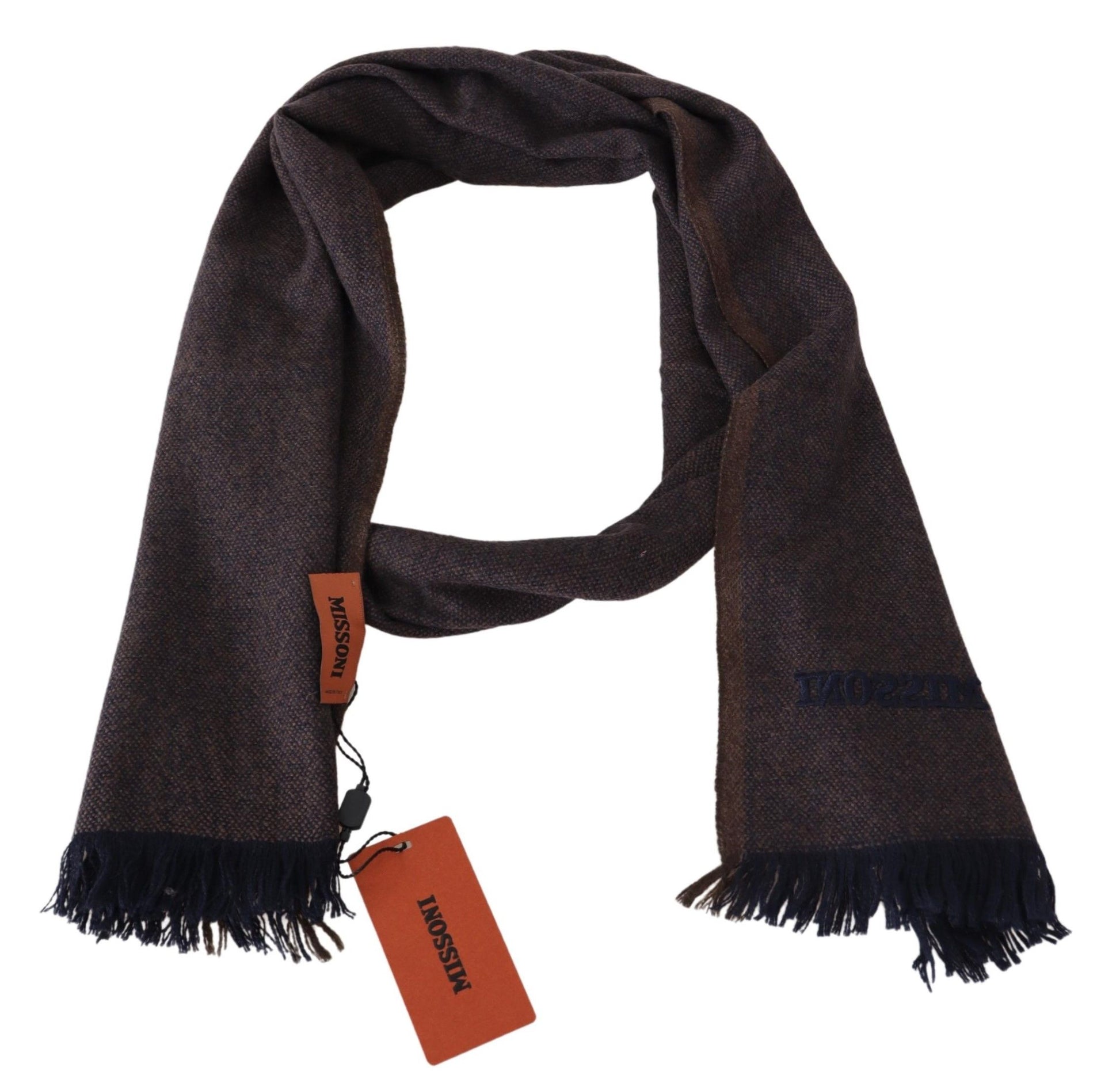 Brauner Unisex-Halswickelschal aus 100 % Kaschmir mit Fransen