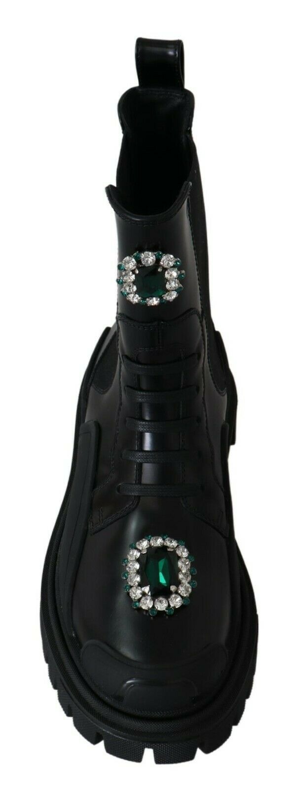 Schwarze Kampfstiefel aus Leder mit Kristallen