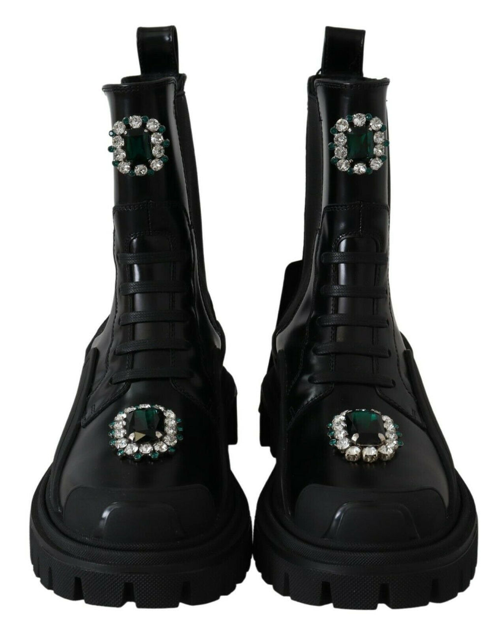 Schwarze Kampfstiefel aus Leder mit Kristallen