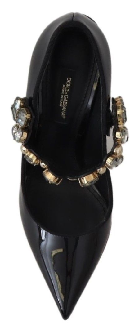Schwarze Mary Jane Pumps aus Leder mit Kristallen