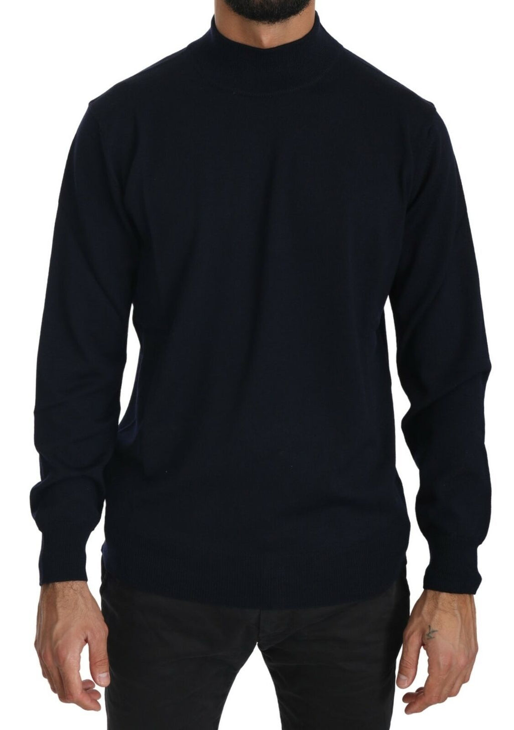 Dunkelblauer Pullover mit Rundhalsausschnitt, 100 % Wolle