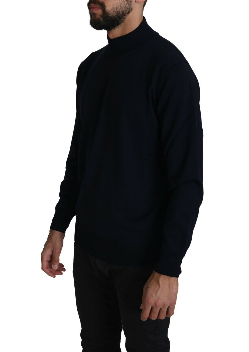 Dunkelblauer Pullover mit Rundhalsausschnitt, 100 % Wolle