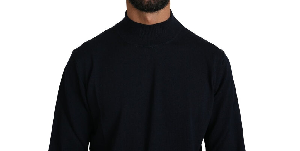 Dunkelblauer Pullover mit Rundhalsausschnitt, 100 % Wolle