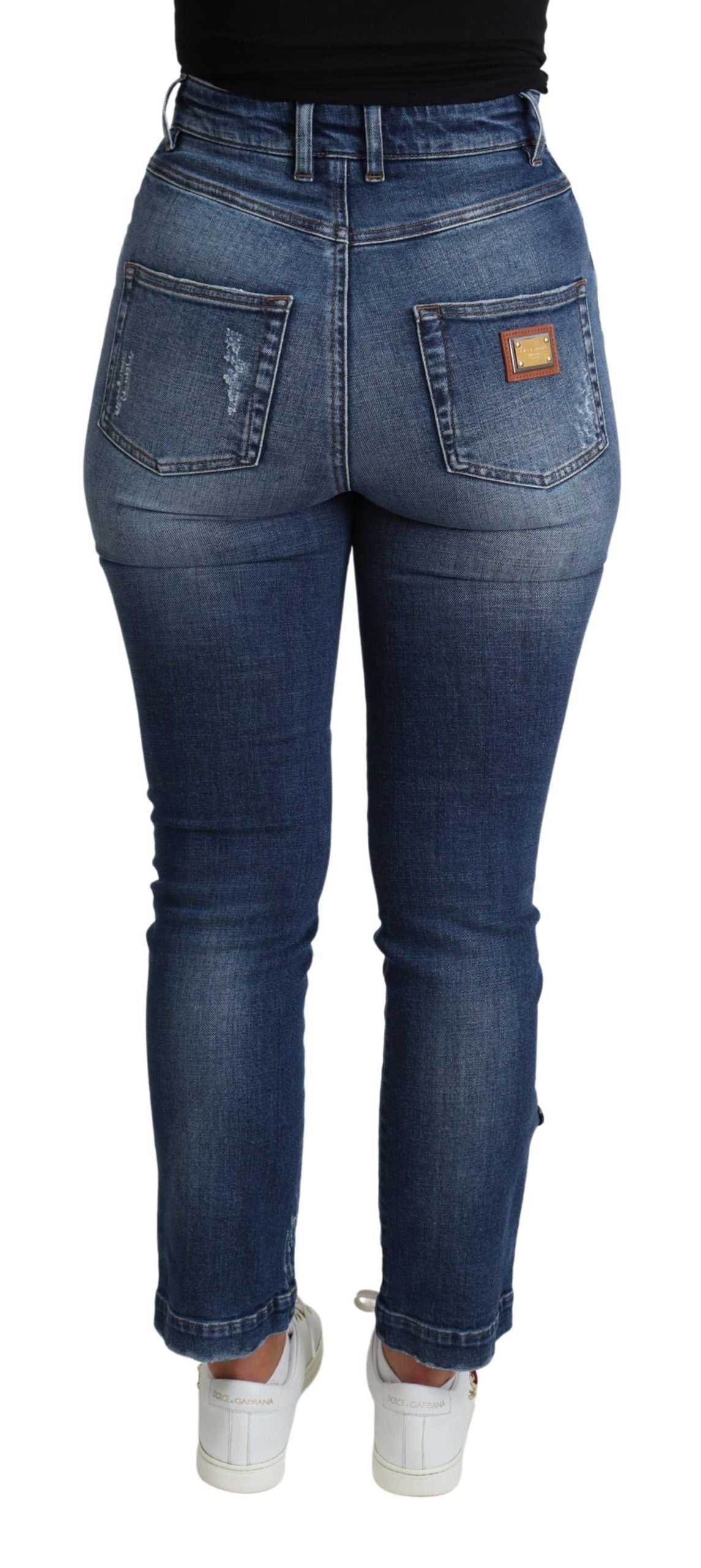 Blaue, verzierte Skinny-Jeans aus Baumwolle