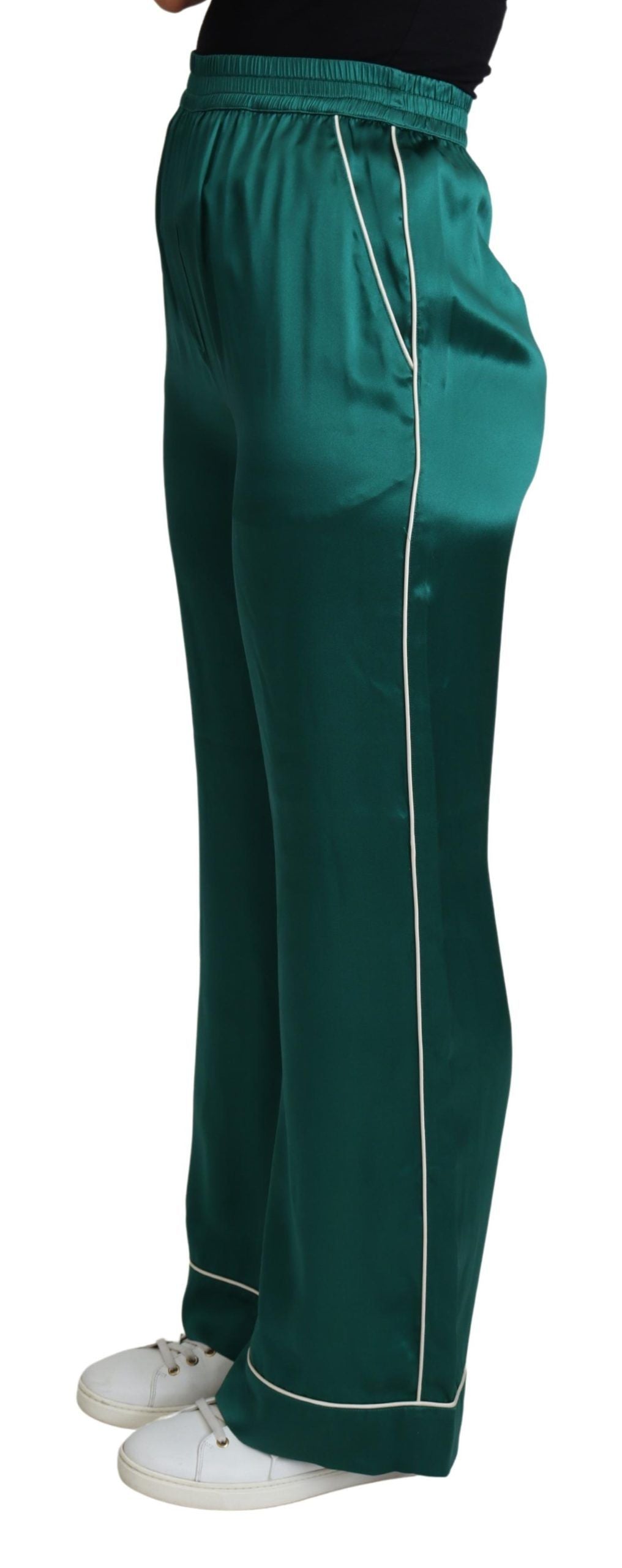 Grüne Pyjamahose mit hoher Taille aus Seide