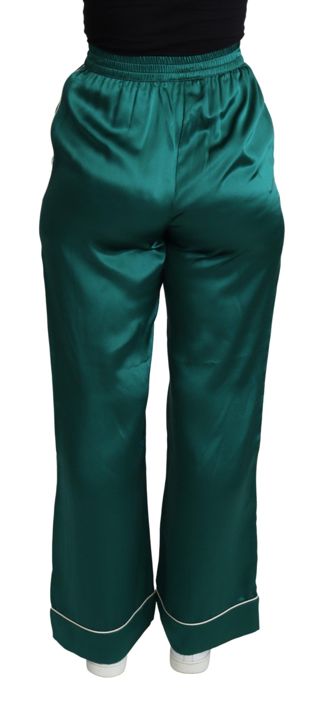 Grüne Pyjamahose mit hoher Taille aus Seide