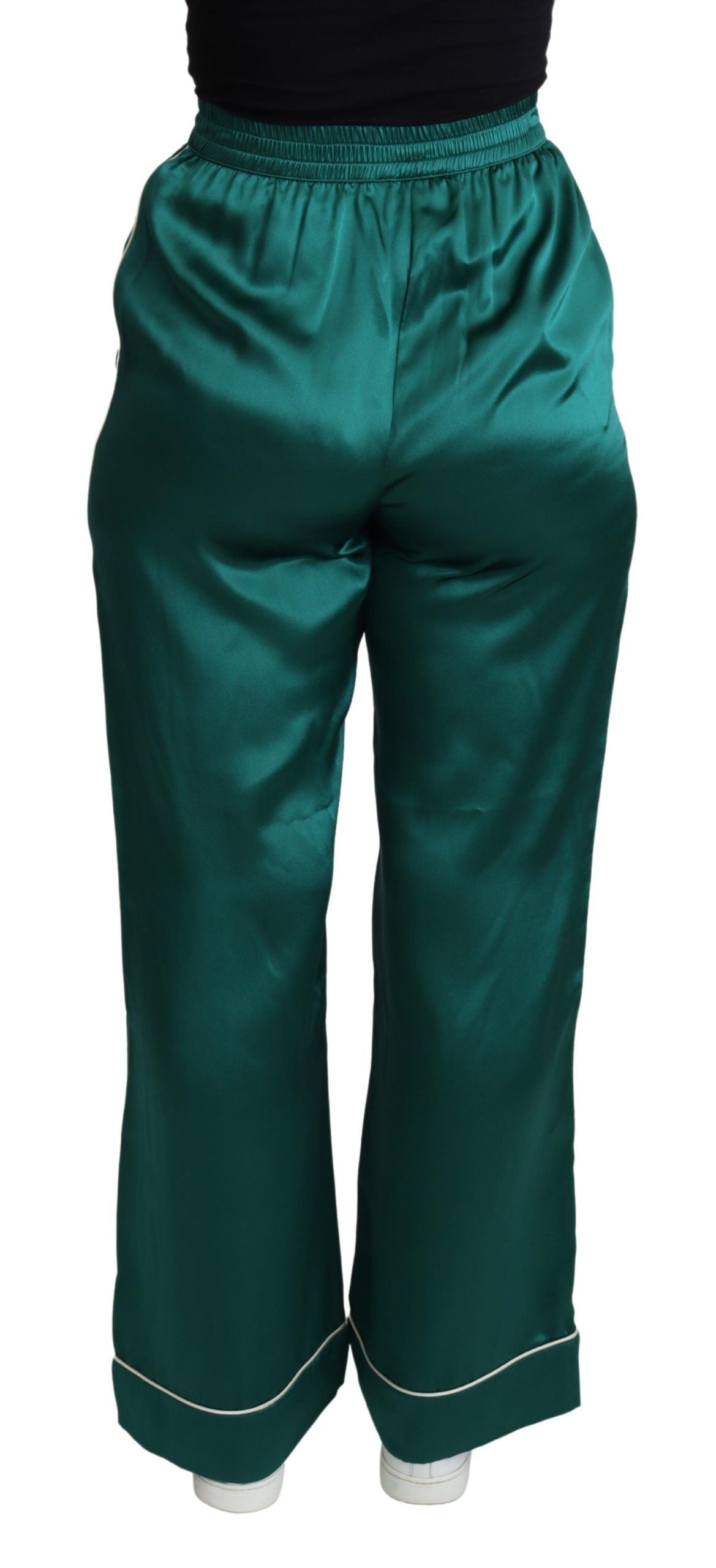 Grüne Pyjamahose mit hoher Taille aus Seide