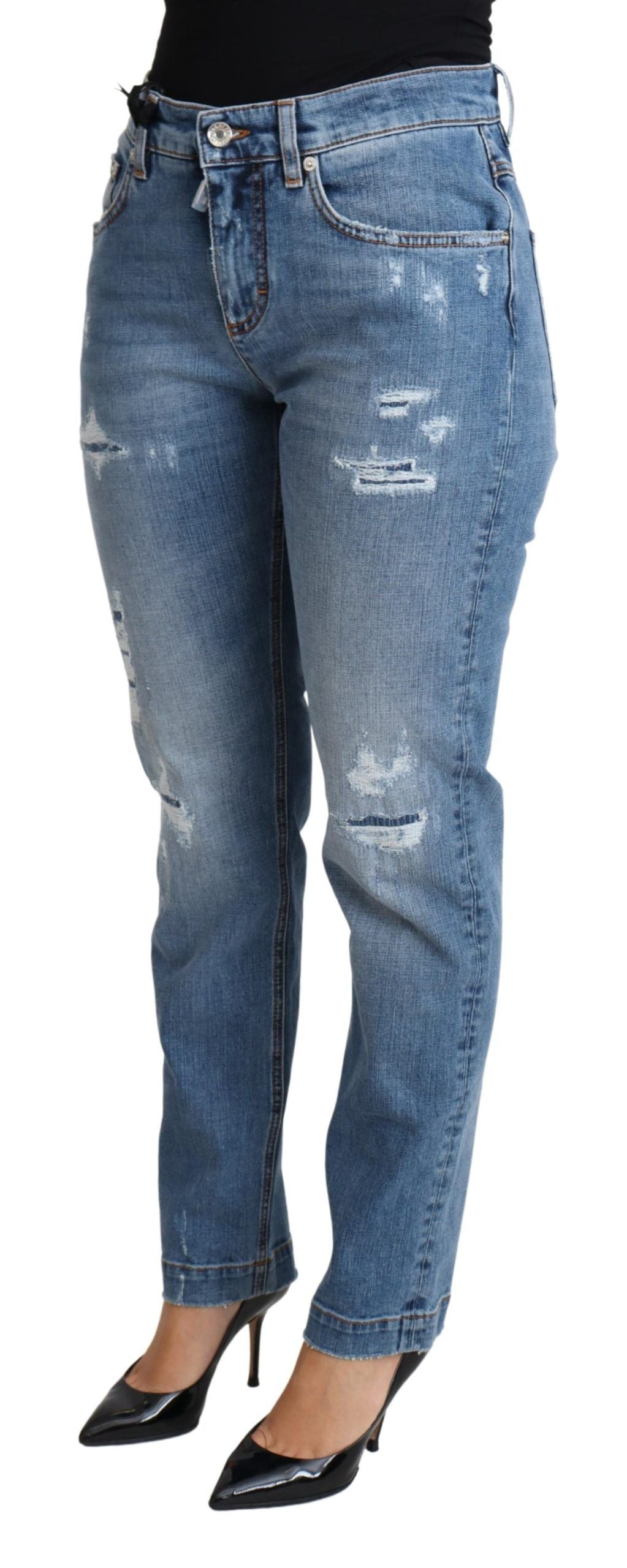 Blaue, zerfetzte Skinny-Jeans aus Baumwollmischung