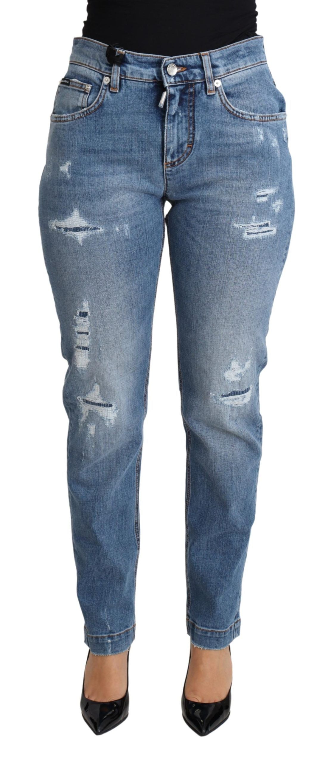 Blaue, zerfetzte Skinny-Jeans aus Baumwollmischung