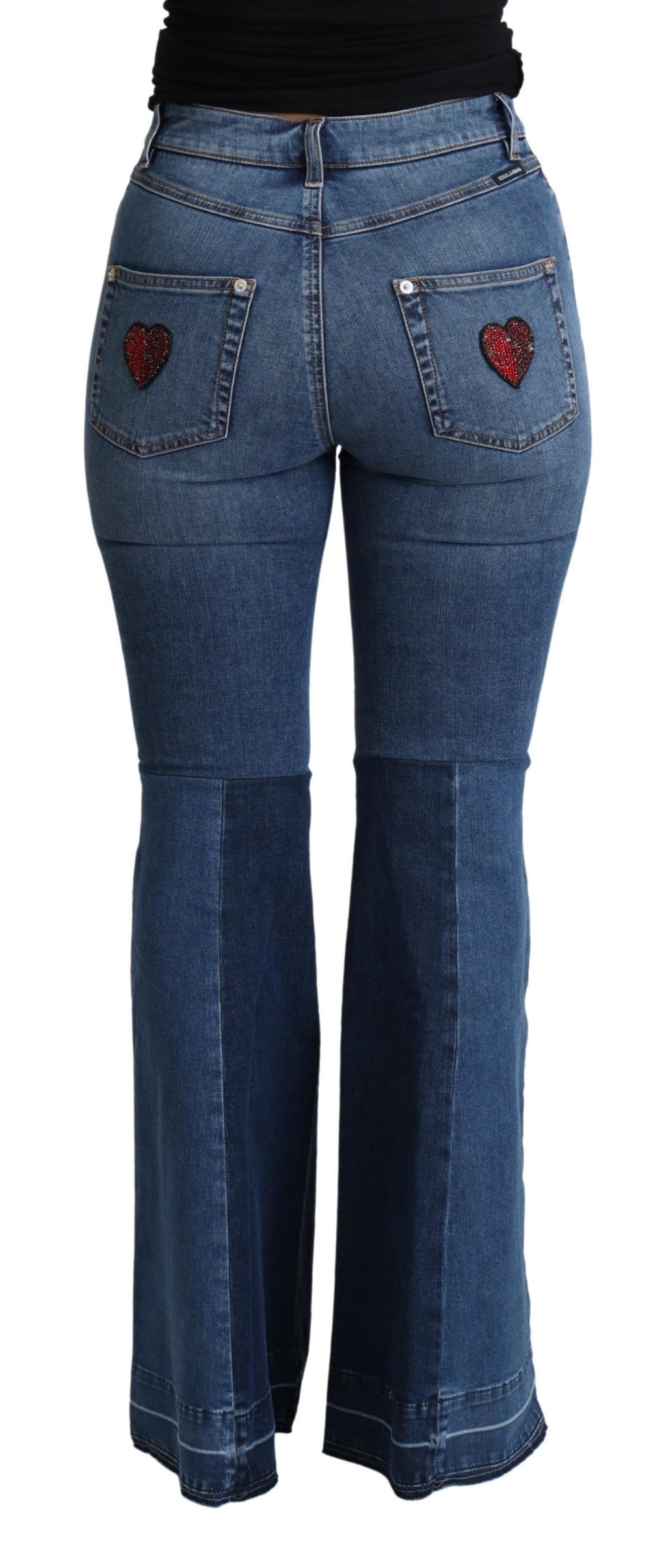 Blaue Bootcut-Hose aus Baumwollstretch mit Amore-Patch