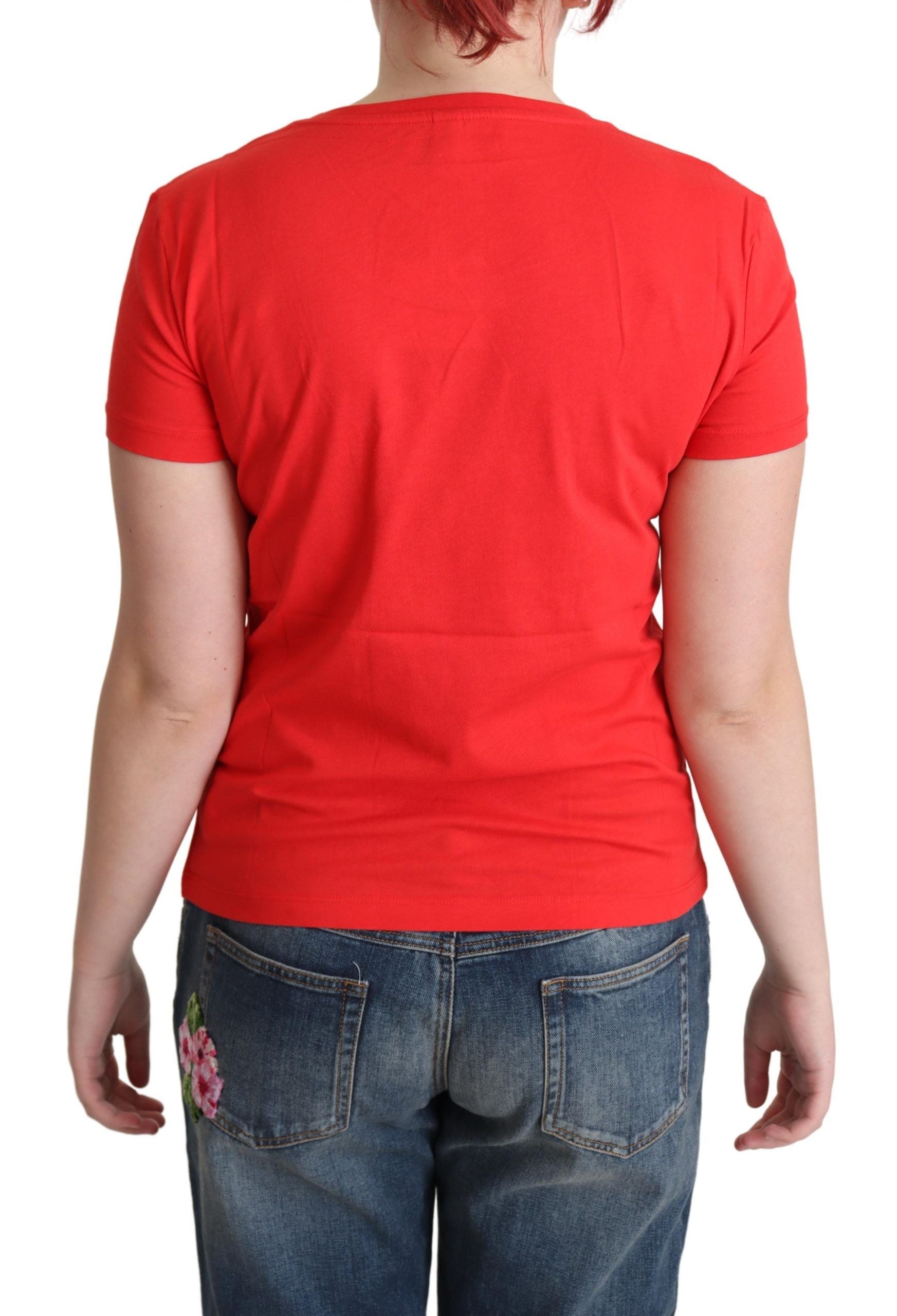 Rotes T-Shirt mit „Come Play 4 Us“-Aufdruck aus Baumwolle