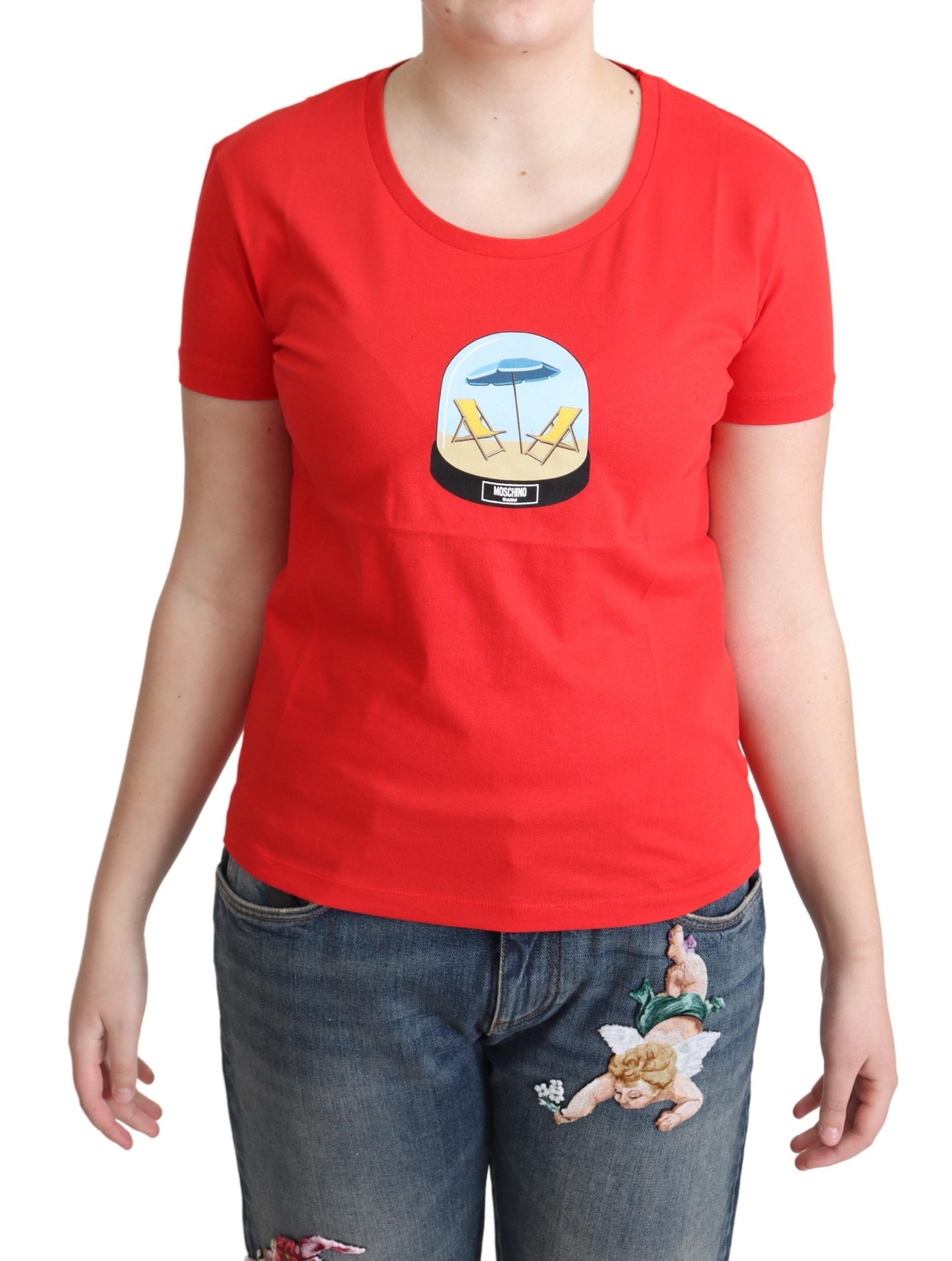 Rotes bedrucktes Baumwoll-T-Shirt mit kurzen Ärmeln
