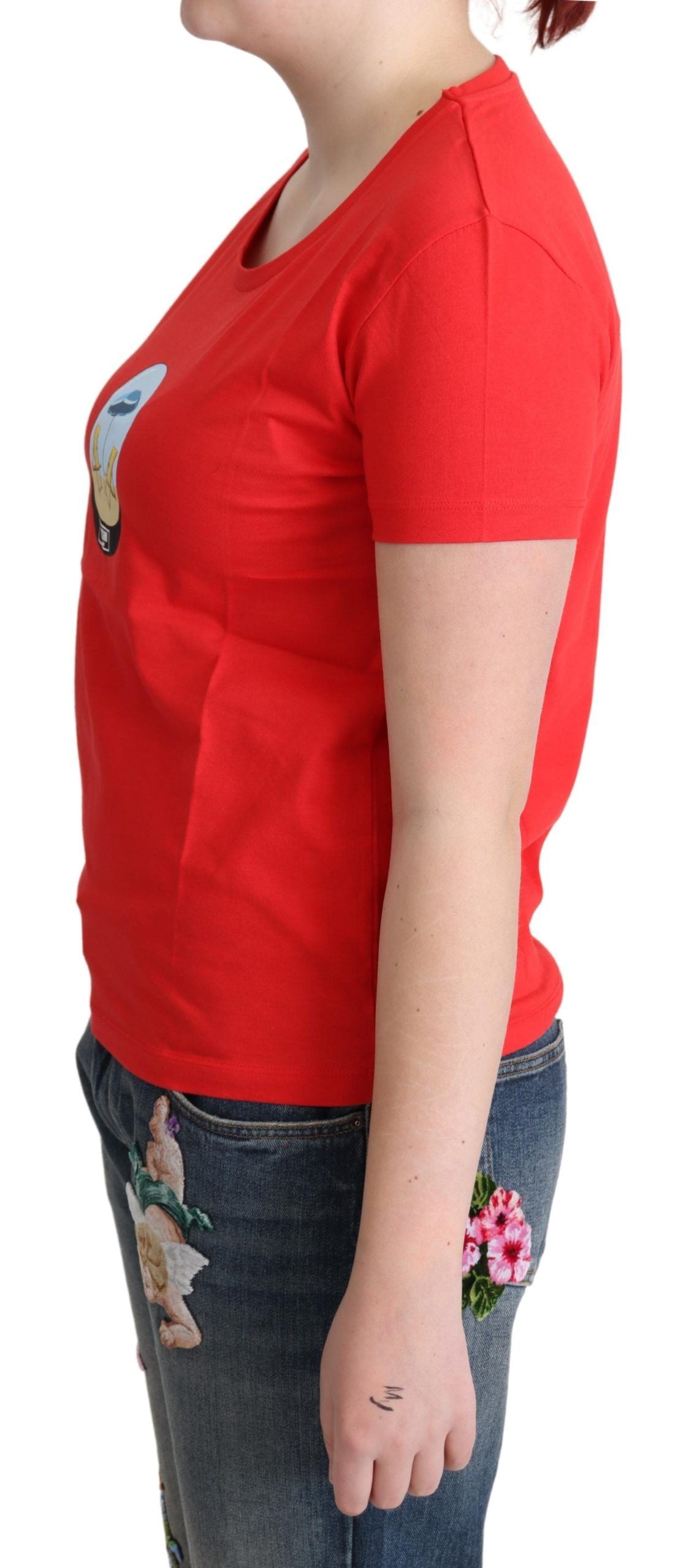 Rotes bedrucktes Baumwoll-T-Shirt mit kurzen Ärmeln