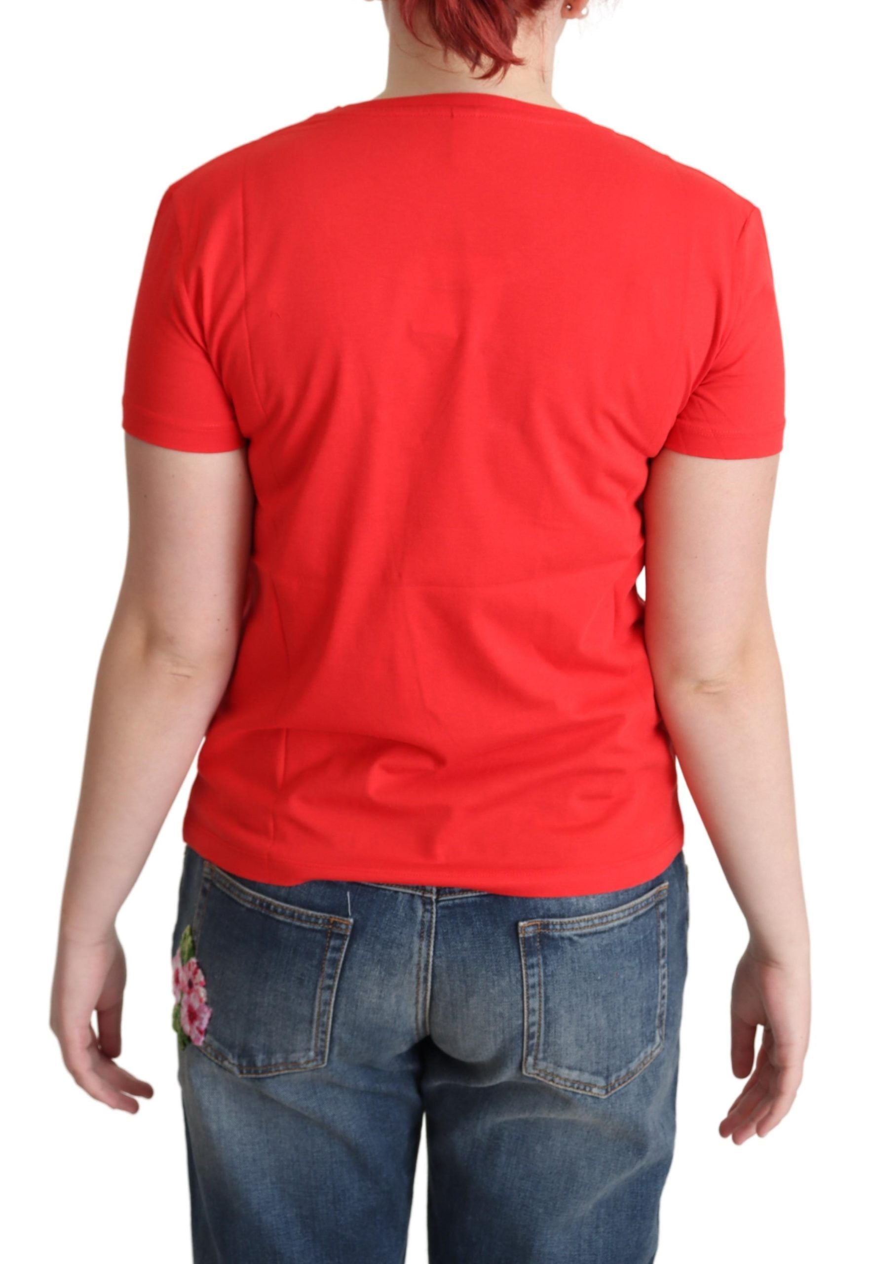 Rotes bedrucktes Baumwoll-T-Shirt mit kurzen Ärmeln