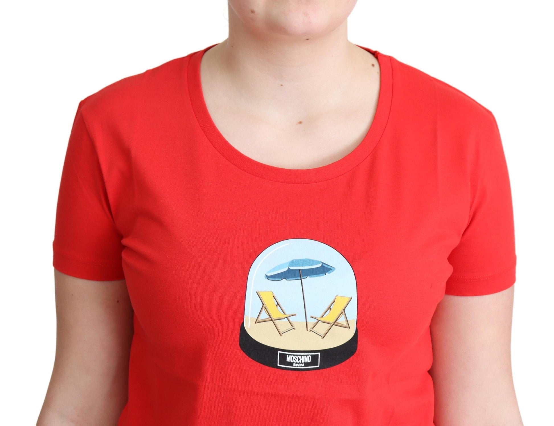 Rotes bedrucktes Baumwoll-T-Shirt mit kurzen Ärmeln