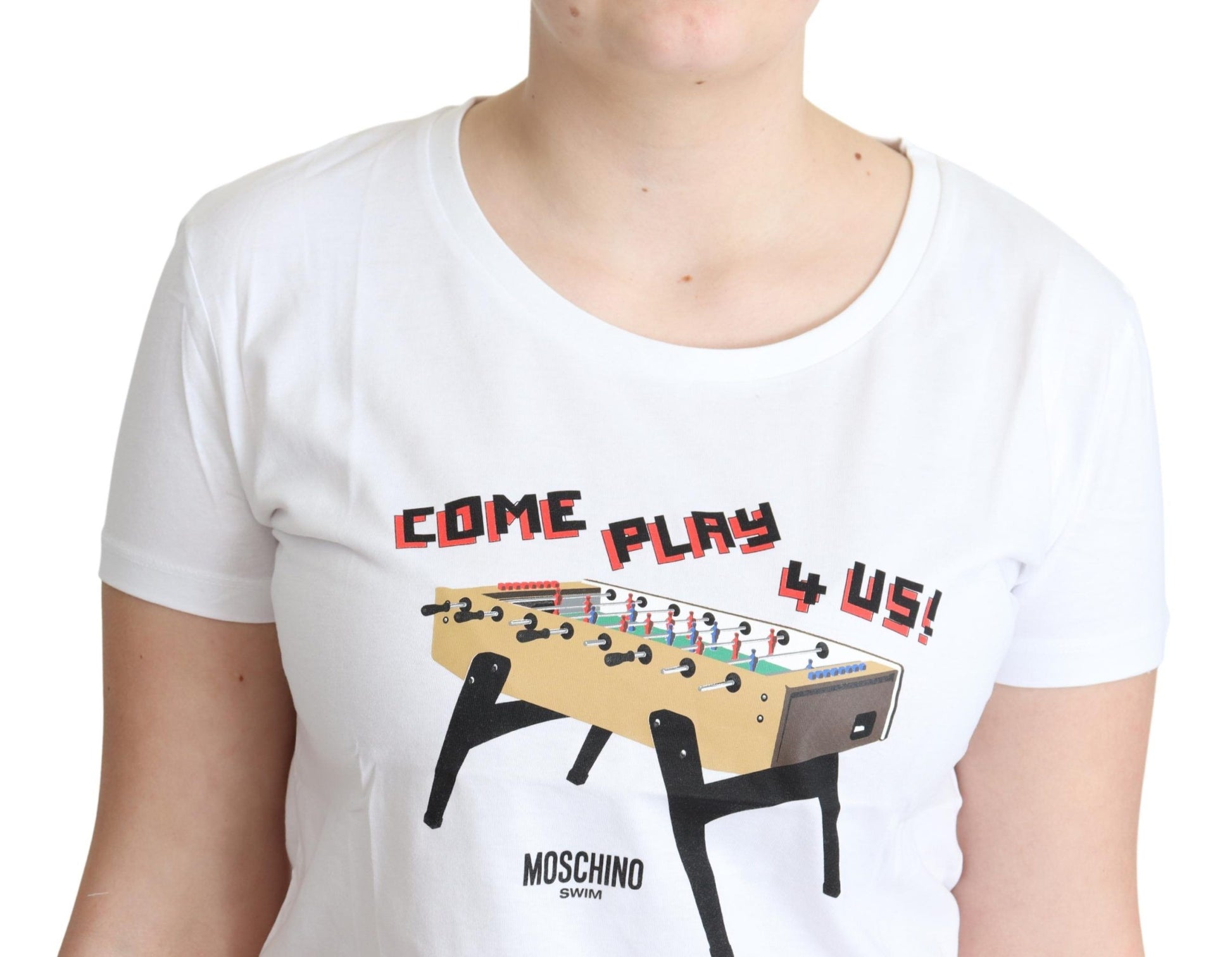 Weißes T-Shirt aus Baumwolle mit „Come Play 4 Us“-Aufdruck