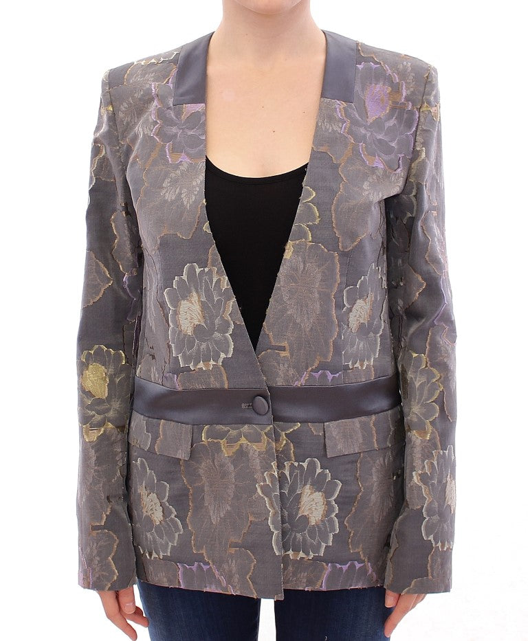 Mehrfarbiger Blazer aus Seide und Baumwolle mit Blumenmuster