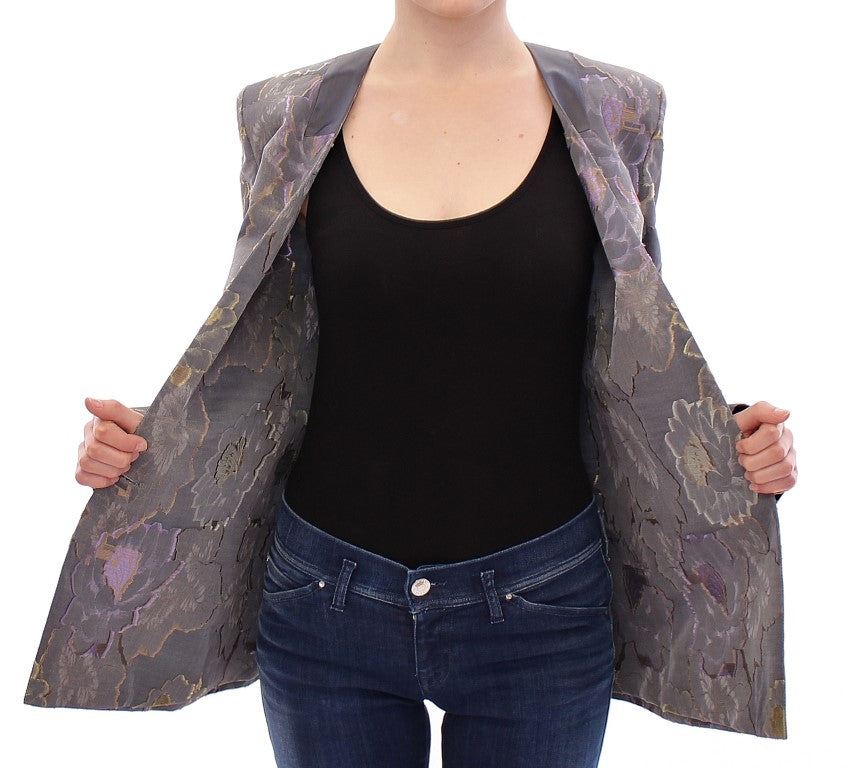 Mehrfarbiger Blazer aus Seide und Baumwolle mit Blumenmuster