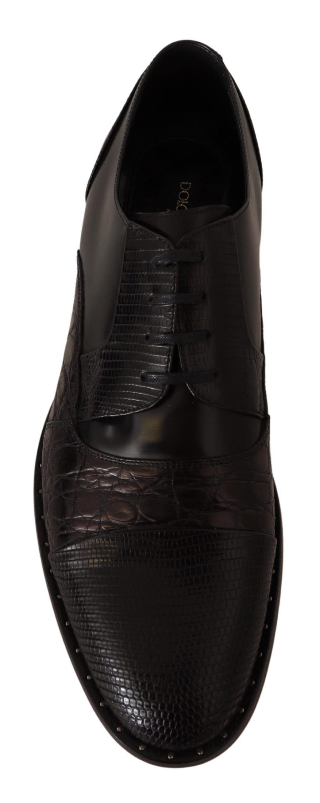 Schwarze Lederschuhe mit exotischen Häuten