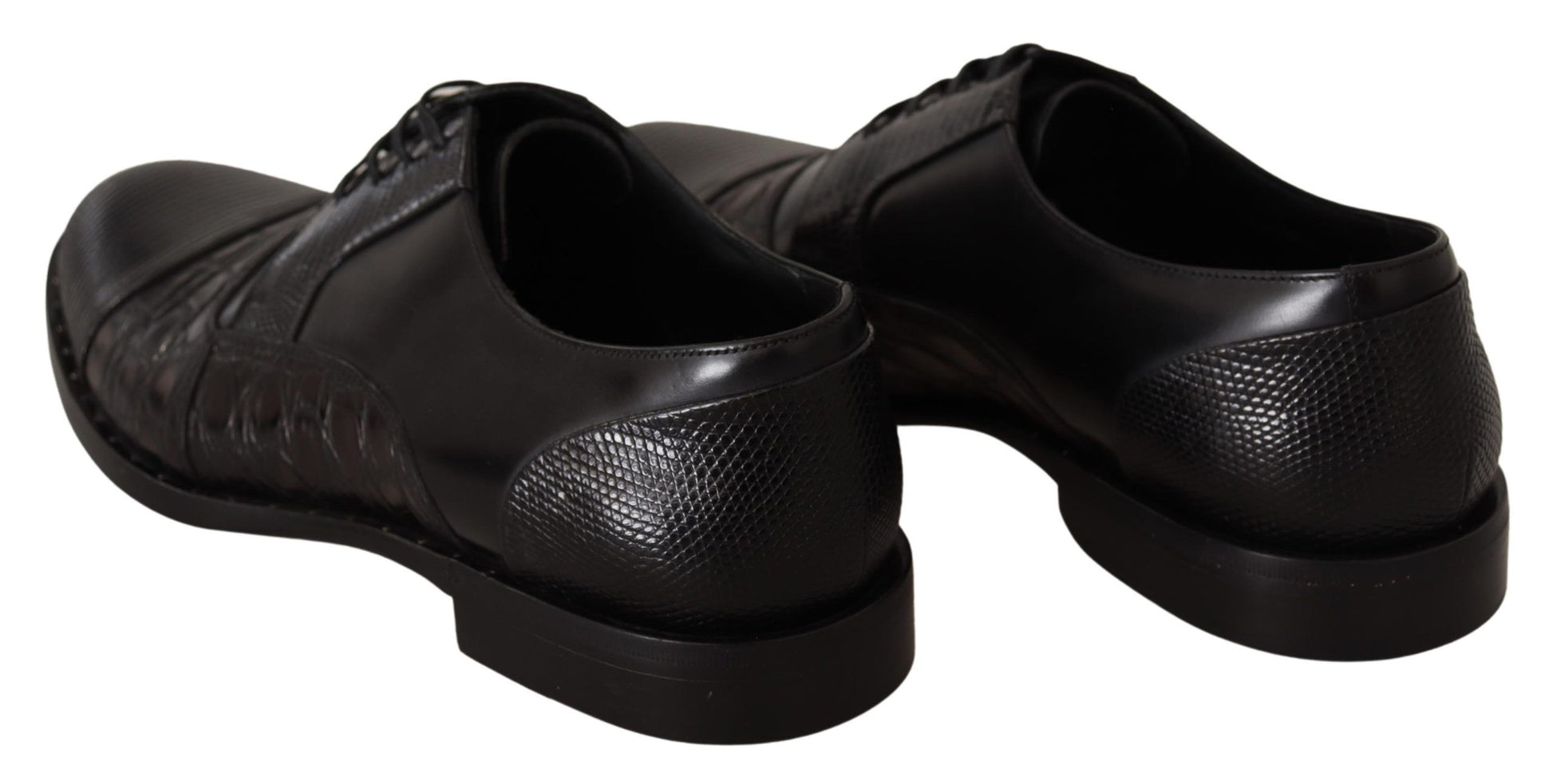 Schwarze Lederschuhe mit exotischen Häuten