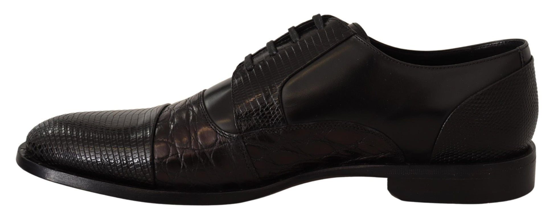Schwarze Lederschuhe mit exotischen Häuten