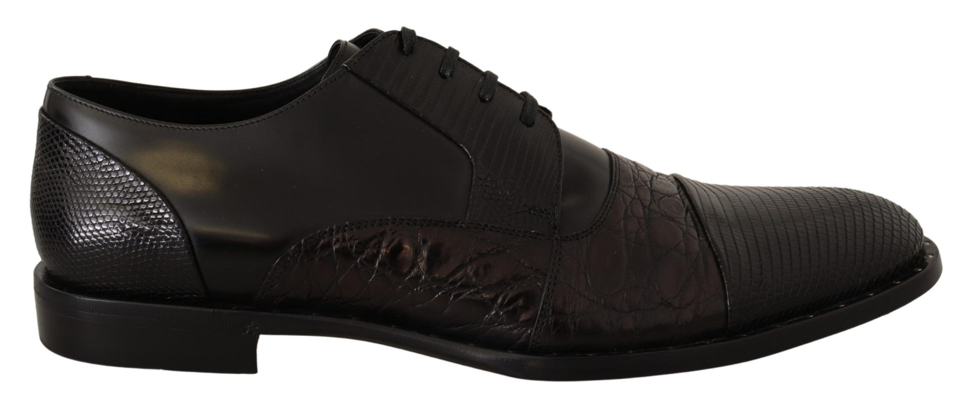 Schwarze Lederschuhe mit exotischen Häuten