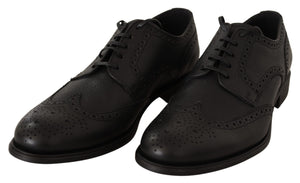 Schwarze Oxford-Schuhe aus Leder mit Flügelkappe