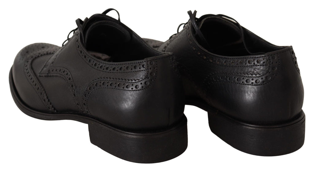 Schwarze Oxford-Schuhe aus Leder mit Flügelkappe