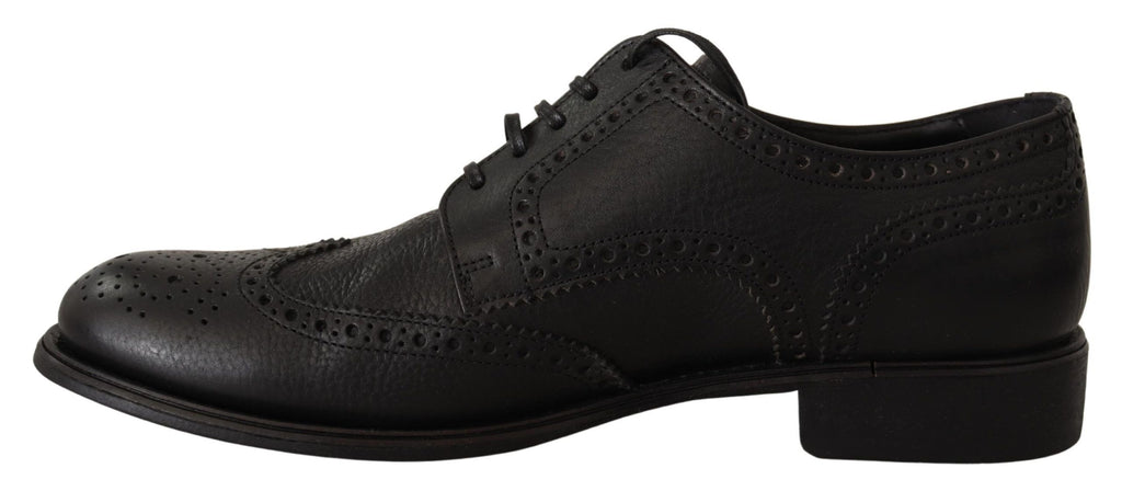 Schwarze Oxford-Schuhe aus Leder mit Flügelkappe