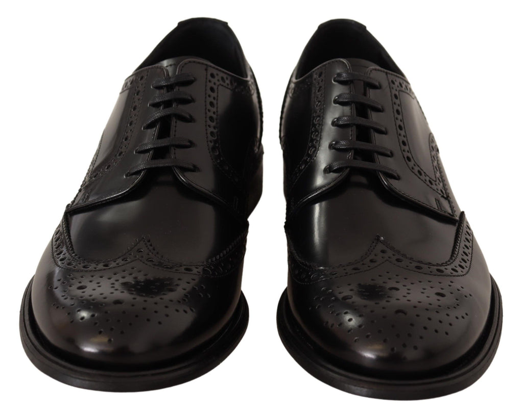 Schwarze Oxford-Schuhe aus Leder mit Flügelkappe