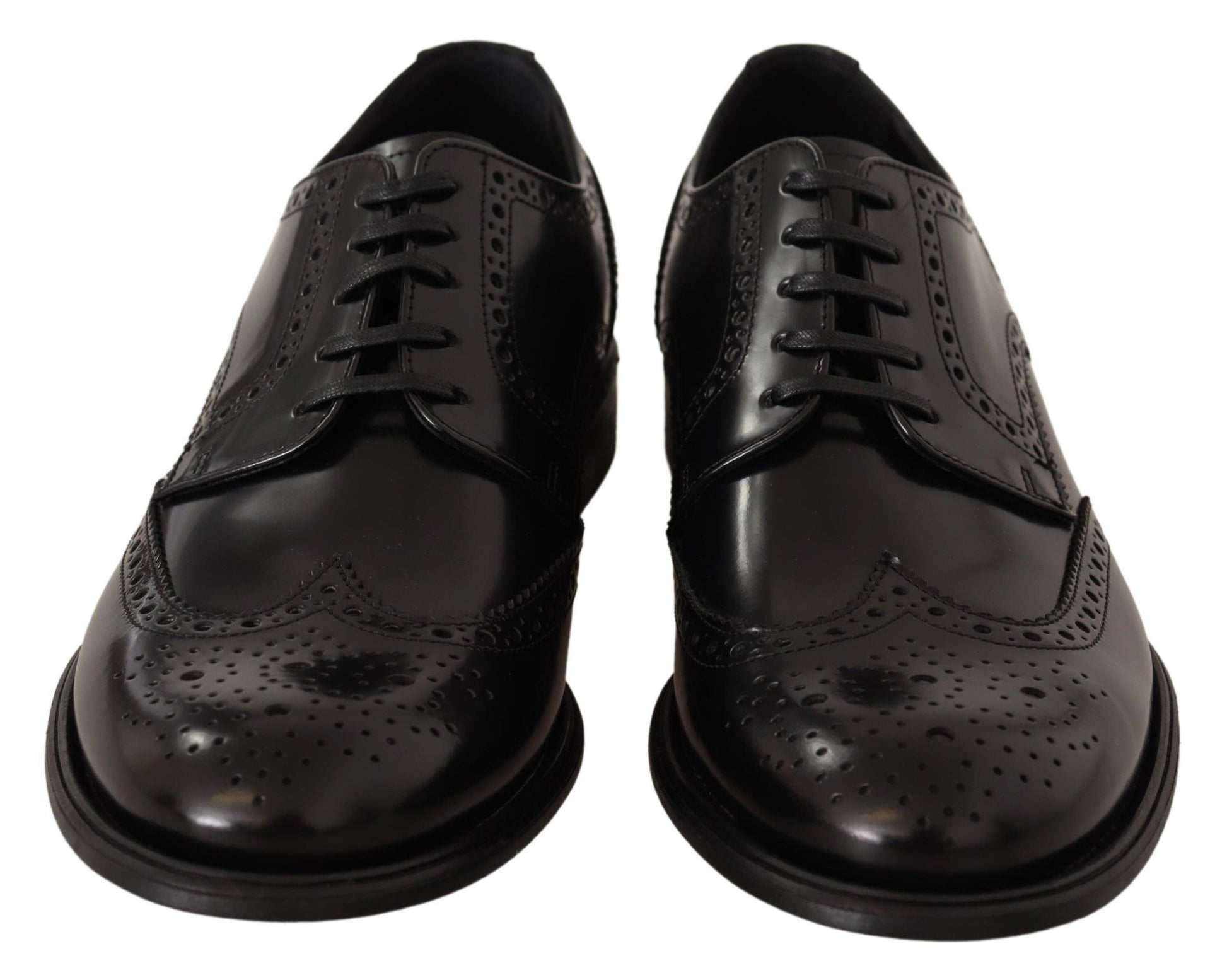 Schwarze Oxford-Schuhe aus Leder mit Flügelkappe