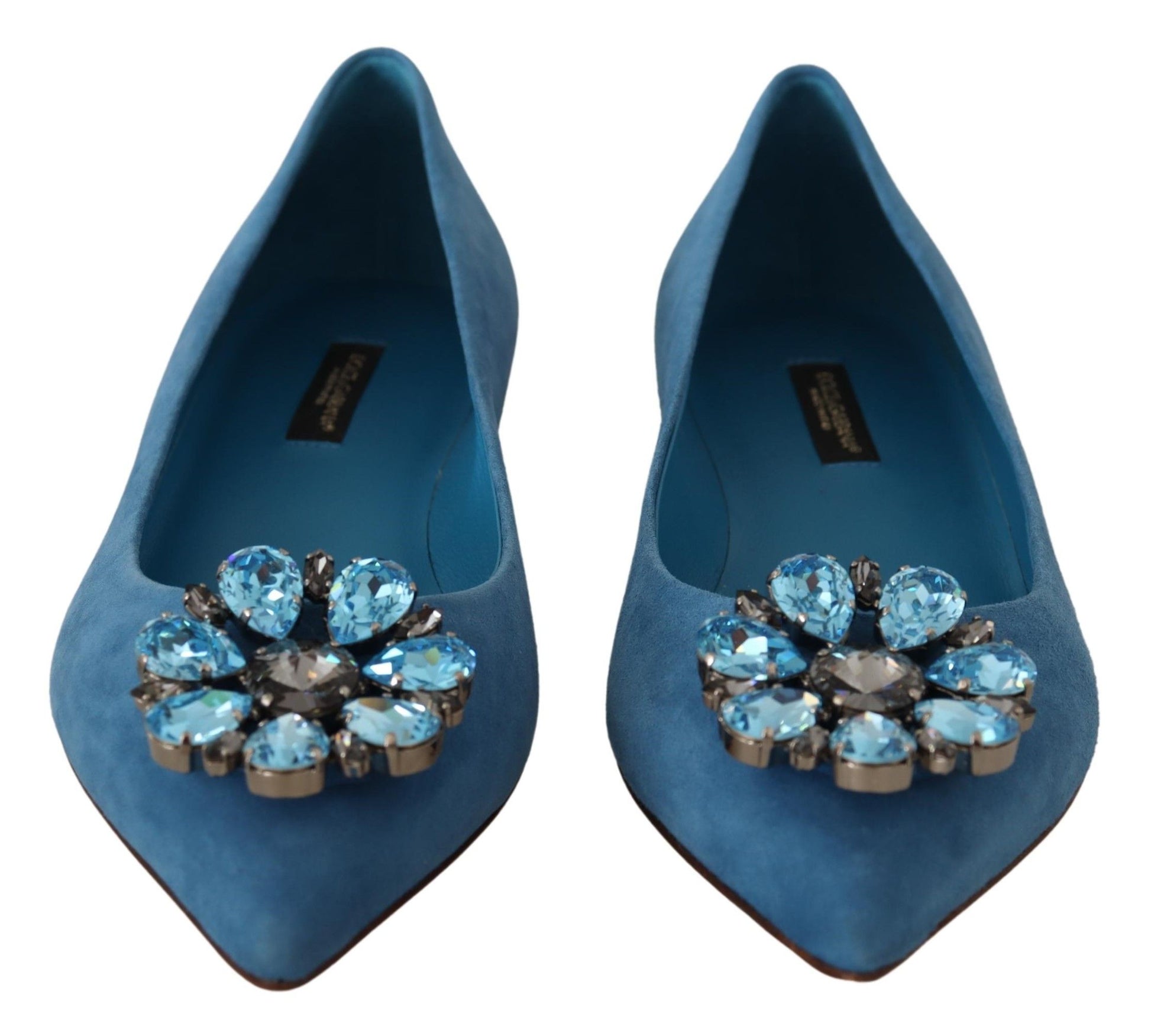 Blaue Wildleder-Loafer mit Kristallen