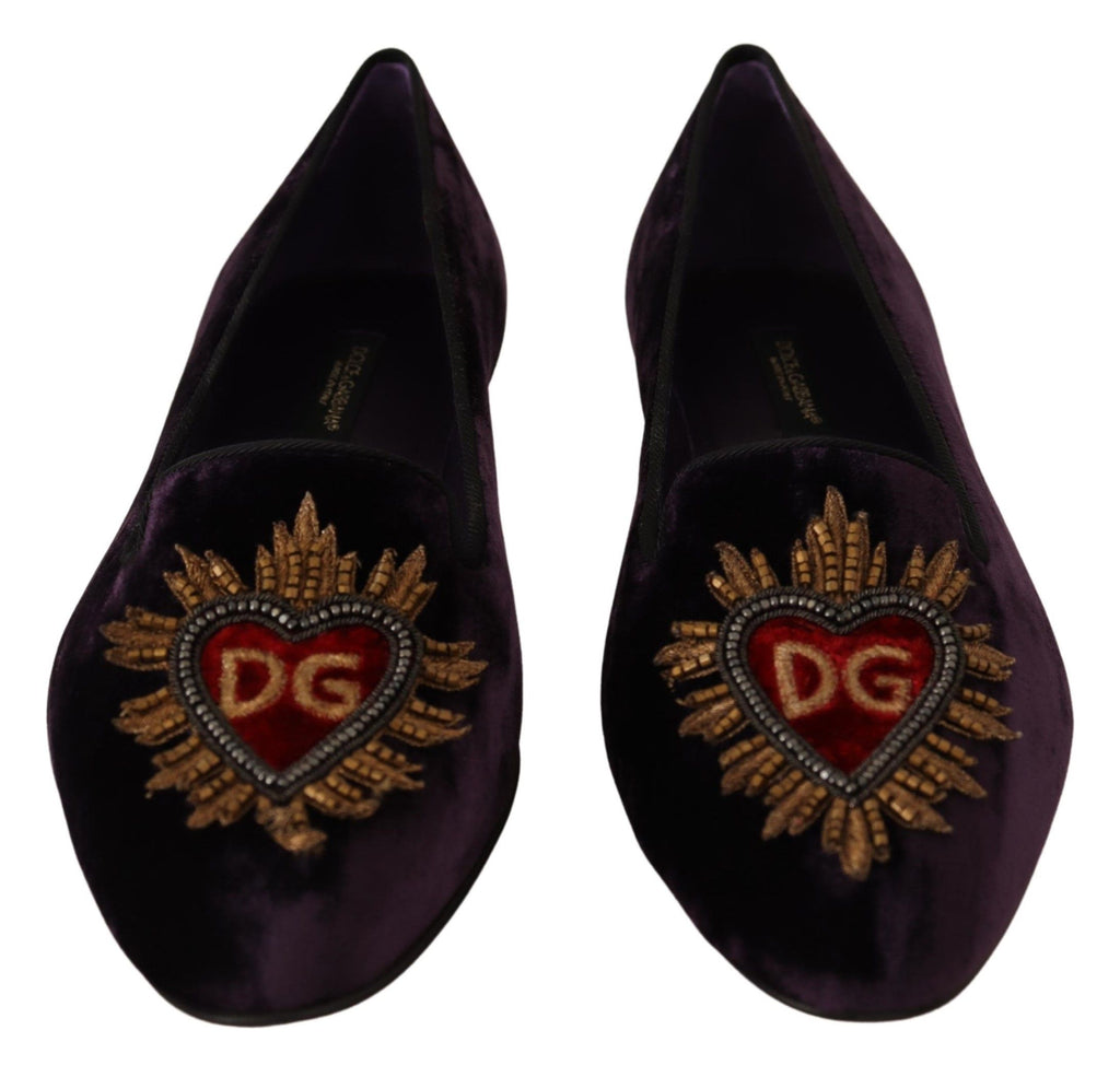 Lila Samt DG Herz Loafers Flats Schuhe