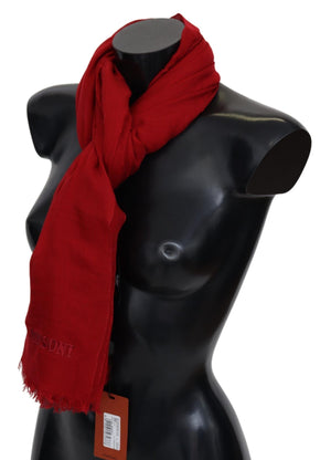 Roter Kaschmir-Unisex-Halswickelschal mit Fransen