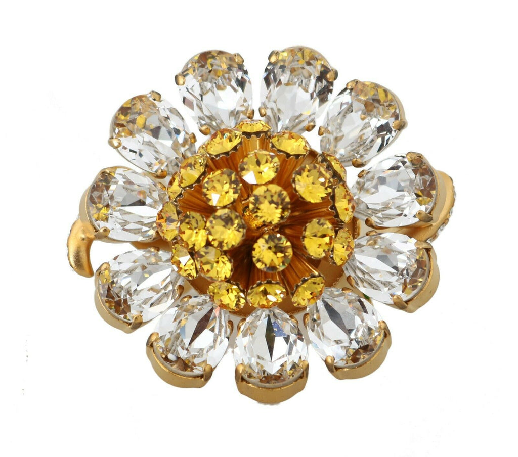 Goldfarbener Messingring mit gelben Kristallblumen