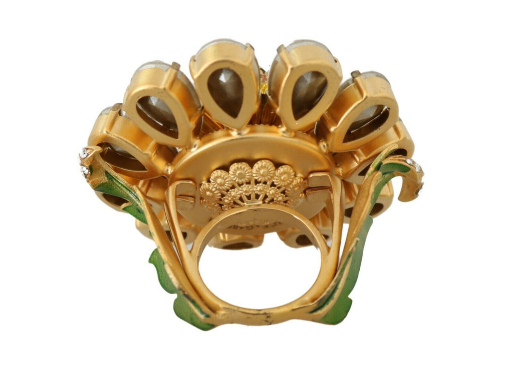 Goldfarbener Messingring mit gelben Kristallblumen